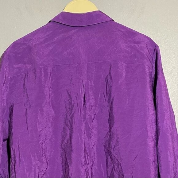 Chico Blouse Button Shirt Women Size 2 L/12 Solid Vibrant Purple Workwear Pocket - Picture 4 of 9